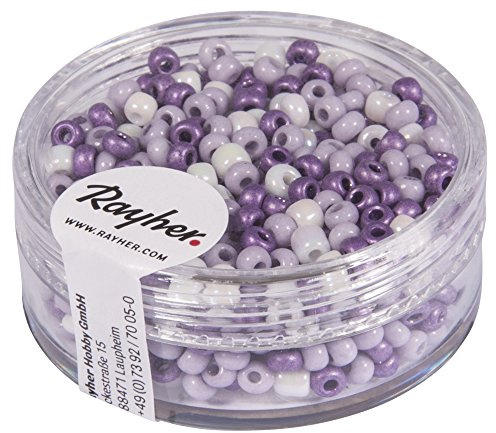 RAYHER HOBBY Rayher 1407200 Rocailles, perlmutt, 2,6mm ø, Dose 17g, Lila-Töne