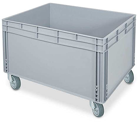 BRB Stapelbehälter mit 2 Griffleisten und 4 Rollen, LxBxH 800 x 600 x 545 mm, grau