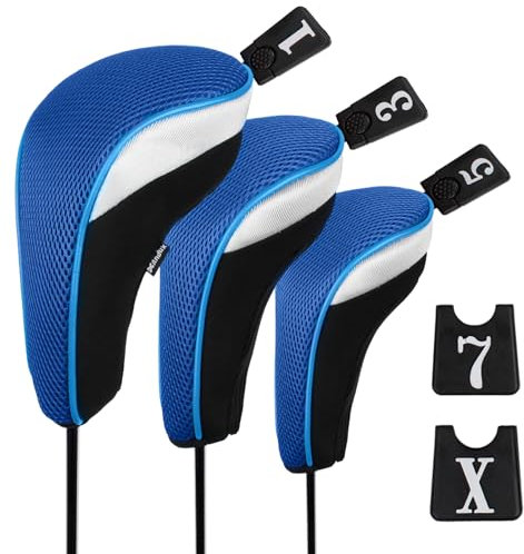 Andux Golf 460cc Driver Fairway Wood Club Head Covers 3pcs/Set Black/Blue