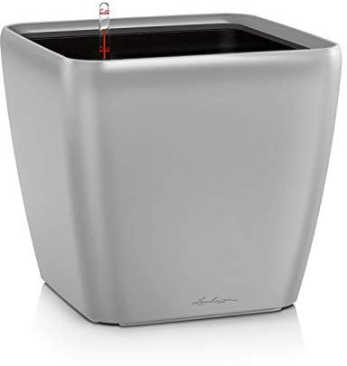 Lechuza – Pot de Fleurs d'Interieur – Premium Quadro Ls – Réserve d'Eau Intégrée – Coloris Argent – 35 x 35 x 33 cm