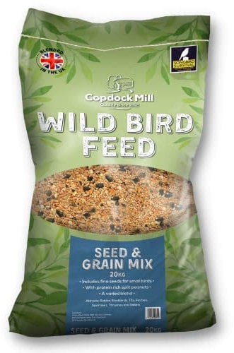 Copdock Mill Wild Bird Seed & Grain Mix 20kg Bag All Year Round High Energy Wild Bird Food 100% Natural Ingredients Including Sunflower Seeds and Peanuts