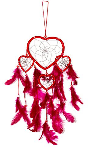 Großer 40cm x 9cm Dreamcatcher Traumfänger Rot Silber Netz Pinke Federn