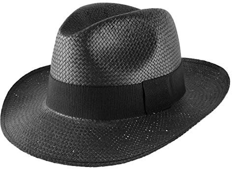Classic Italy - Chapeau Panama Paille Homme ou Femme Classic Paille Large - Taille 52 cm - Noir
