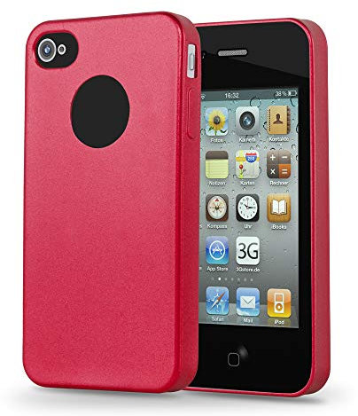 Cadorabo Custodia per Apple iPhone 4 / iPhone 4S in ROSSO METALLICO - Morbida Cover Protettiva Sottile di Silicone TPU con Bordo Protezione - Ultra Slim Case Antiurto Gel Back Bumper Guscio