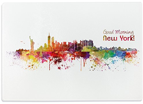 WANDKINGS Glasschneidebrett „Skyline New York“ - Stadt wählbar - Glasschneideplatte, Schneidebrett aus Glas, Frühstücksbrettchen
