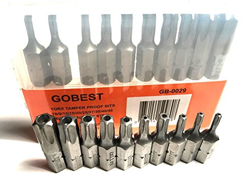 GOBEST Magnetic Security torx Screwdriver bits Set 10 pcs, 25mm, T8 - T45, torx Tamper Proof (GB-0029)