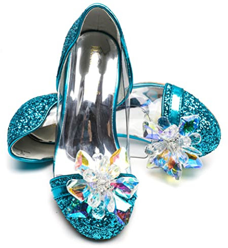 ELSA & ANNA Scarpe da principessa per ragazze - Scarpe con tacco 3cm - Scarpe per costumi Elsa glitterate per feste e compleanni - Tacchi alti per bambini (BLU14)