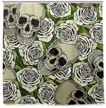 Mnsruu Rideaux de Douche Roses Blanches et Têtes de Mort Imprimé Tissu Polyester Résistant aux moisissures étanche avec 12 Crochets, 182,9 x 182,9 cm