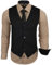 Subliminal Mode - Gilet + Chemise + Cravate Homme Col Bicolore Uni Manches Longues Coupe Ajusté Business Repassage Facile RN33 Noir et Beige XL
