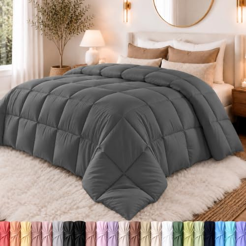 Utopia Bedding All Season 250 GSM Comforter - Soft Down Alternative Comforter - Plush Siliconized Fiberfill Duvet Insert - Box Stitched (King/Cal King, Gray)