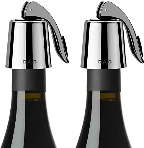 OWO Stainless Steel Wine Bottle Stopper, Reusable Wine Saver with Silicone Seal, Decorative Bottle Sealer, Keeps Fresh (Metal Black, 2 Pack)