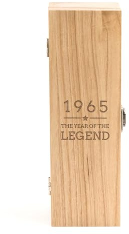 Dust and Things Engraved Wine Box - 1965 Year of the Legend Design - 60th Birthday Gifts for Men Him - Wooden Bottle Gift Box (NO ALCOHOL INCLUDED)