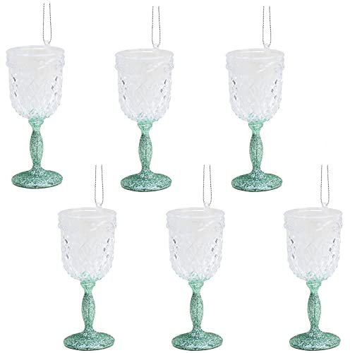 Christmas Concepts® 10cm Glitter Wine Glass Decorations - Luxury Christmas Tree Decorations (Mint Green, Pack of 6)