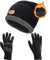 Petrunup Winter Slouch Beanie und Touchscreen Handschuhe Set, Skull cap Handschuhe Strick Warm Herren Damen, Schwarz