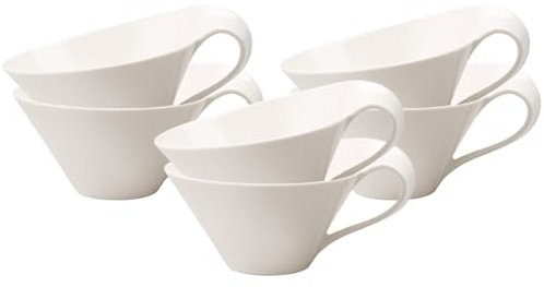 Villeroy & Boch NewWave Teetassen 6er Set, 220 ml, Tasse mit geschwungenem Henkel, Premium Porzellan, Weiß