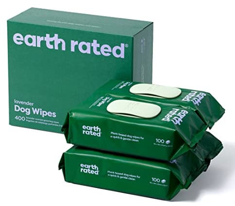 Earth Rated Dog Wipes, Hypoallergenic, Cleaning and Hydrating, for Grooming Paws, Body and Bums, Lavender Scented, 400 Count