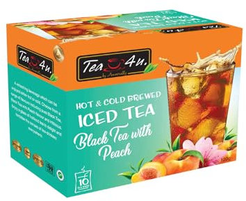 Tea4U, Pfirsich-Eistee, Teekanne Tee mit Pfirsich, Kalter Tee aus Schwarztee, Hochwertiger Cold Tea ohne Zusätze, 10 Teebeutel für Erfrischenden Genuss