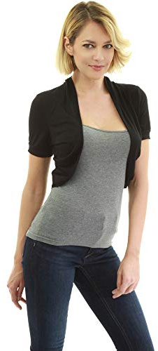 AmélieBoutik Damen Bolero Plissee Seiten Kurzarm - Schwarz - X-Klein