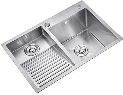 Wäschespüle Silber, Tiefes Doppelwaschbecken Aus Edelstahl 304, Einbau- Oder Unterbauinstallation, Küchenspüle Zur Barvorbereitung, Leicht Zu Reinigen ( Color : Silver~L , Size : 80x48cm )