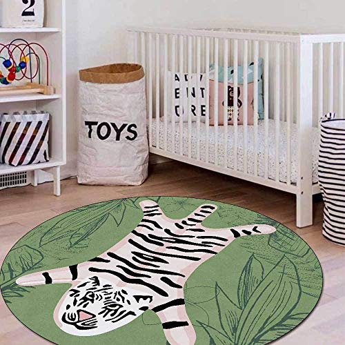 Outdoor-QJ Kinderteppich Spielteppich Kinderzimmerteppich Runder Cartoon niedlichen Tier Tiger für Wohnzimmer, Schlafzimmer, Kinderzimmer, Babyzimmer 60CM
