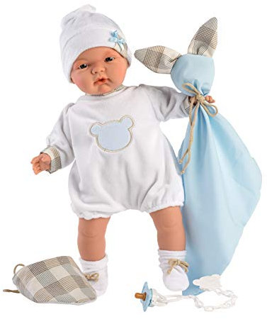 Llorens Puppe Joel mit blauen Augen, Babypuppe mit weichem Körper, Puppenjunge inkl. Schnuller und Kuscheldecke, 38 cm, 1038943