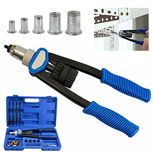 Nietenzange Set - M5 M6 M8 M10 M12 Nietzange - Handnietmutter Gewinde Griff, 150 Stück Nietmuttern - Nietsatz für Automobile und Möbel