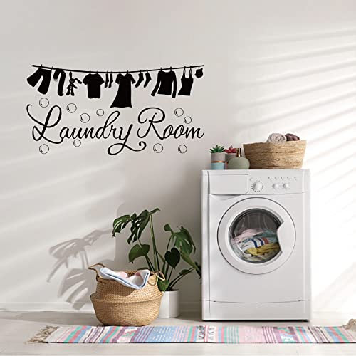 SUPERDANT Blanchisserie Libre-Service Ouverte 24 heures Lettrage Stickers Muraux Vinyle Sticker Mural Art Mural pour Blanchisserie en Libre-Service Machine à Laver Sèche-Linge Salle de Lavage Noir