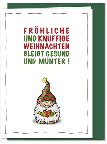 bernsteinfee-CARDS Knuffige XXL Weihnachtskarte in Größe DIN A4 mit süßem Wichtel und fröhlich niedlichen Weihnachtsgrüßen an Familie, Verwandte, Freunde und Kollegen - inkl. Umschlag