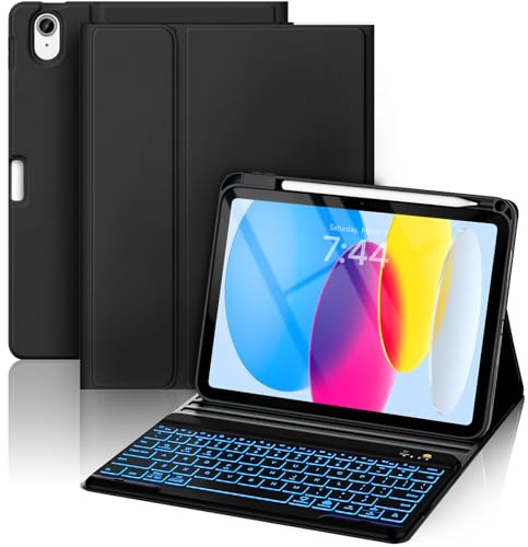 OYEEICE - Funda para teclado para iPad de 10.9 pulgadas (décima generación 2022) - Funda para iPad de 10.ª generación, teclado magnético retroiluminado desmontable con soporte para lápices para iPad