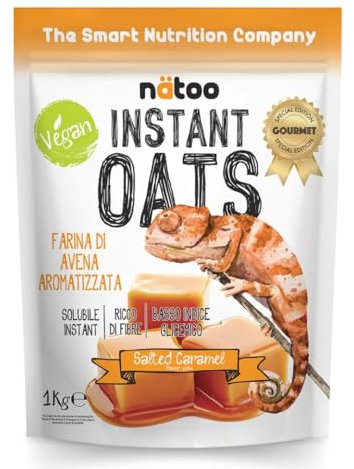 NÄTOO Farina di Avena Aromatizzata, 1 kg, Ideale per Pancake Proteici, Instant Oats, Avena Istantanea Gusto Salted Caramel