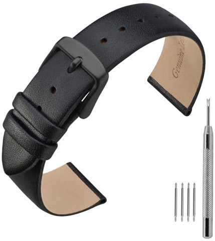 ANNEFIT Leder Uhrenarmband, Armband 16mm mit Schwarz Schnalle, Kompatibel mit Intelligenten und Traditionellen Uhren (Schwarz)