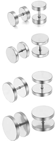 Flongo Männer Ohrstecker Frauen Ohrringe, 8~14mm Edelstahl Gestüt Stecker Ohrhänger Silber Polished Taper Fake Plug Tunnel Piercing Herren,Damen Set