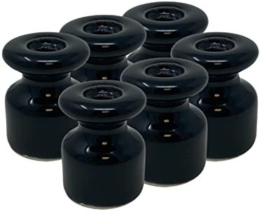 HALOTEC: Confezione di 6 Isolanti in Porcellana Artigianale Nera per Cavi Intrecciati | Installazione su Parete o Soffitto | Supporto Isolante per Cavi Intrecciati con Isolatori Ceramici Vintage