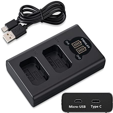 PHOLSY NP-FW50 Battery Charger with Smart LED Display Dual Charger/Rapid USB Camera Battery Charger Compatible with Sony BC-TRW Charger for NP-FW50 Battery Compatible with Sony Cameras