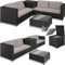 TecTake® Ensemble Salon de Jardin Exterieur en Poly Rotin 4 Personnes, 2 Canapés modulables, Coffre de Rangement et Table de Jardin en Verre Inclus, Mobilier de Jardin Amenagement Balcon