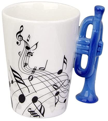 eKsdf Keramik Kaffeetasse Kaffeebecher Musiknoten Motiven Porzellan Tasse Keramiktasse mit Trompete Henkel Lustige Teetasse Getränke Tasse (Type-1(280ml))