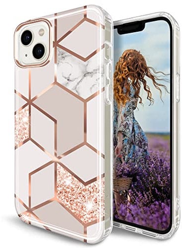 JAHOLAN Hülle Kompatibel mit iPhone 14 TPU Handyhülle Silikon Schutzhülle Handytasche Handy Hülle für iPhone 14 Marmor Rose Gold