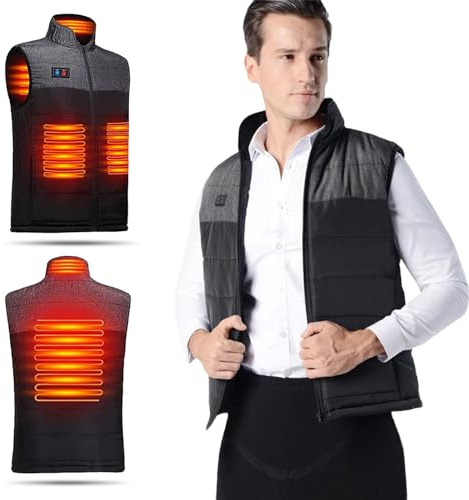 Wigoshopping.com Gilet Chauffant électrique Homme Femmes 4 zones réchauffeurs Chargement USB ultraléger Contre Froid pour Ski moto Pêche Camping Taille XL (Batterie Non Incluse)