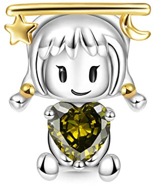 GNOCE Constellation umfasst Herz-Edelstein-Charms 925 Sterling Silber für Frauen Geburtstagsgeschenk passend Schlangenkette Armbänder/Halskette (Waage)