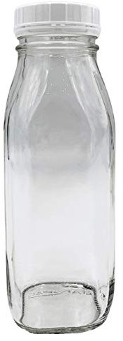 The Dairy Shoppe Glass Milk Bottle, Heavy Glass with Lid, Creamery Style (1, Threaded Pint)