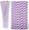 Pailles en papier jetables biodégradables de 26 cm de long, 100 exemplaires, violet/blanc - pour les boissons, les fêtes, les bars et les restaurants