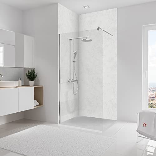 Schulte 2 panneaux muraux 100 x 255 cm, surface 5.1 m², épaisseur 3 mm, revêtement salle de bain douche, résistant aux rayures, marbre, DécoDesign, livré avec adhésif double face