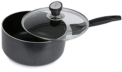 AM Home and Kitchen - Non Stick Aluminium Saucepan with Tempered Glass Lid -22cm- Induction Hob Compatible, Easy-Clean Saucepans for Sauces, Pasta, and Everyday Meals