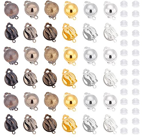 UNICRAFTALE 36 Stk 6 Farben Messing Clip-On Ohrring Zubehör Halbrunder Ohrclips Ohrring Konverter Nicht Durchbohrte Ohrringe Zubehör Mit 40 Stk Silikon Ohrmuttern Für Ohrringe Schmuckherstellung