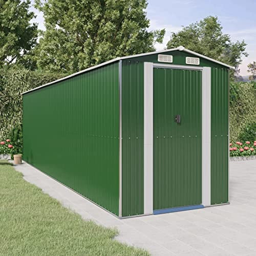 Chusui Geräteschuppen, Gerätehaus, Fahrradgarage, Gartenhütte, Fahrradunterstand, Gartenhäuschen, Garten Hütte, Fahrrad Unterstand, Grün 192x689x223 cm Verzinkter Stahl