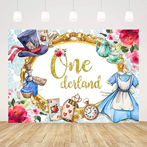 Ticuenicoa 7x5ft Tea Party Onederland Backdrop for Girl's 1st Birthday Tea Party Wonderland Photography Background & Decor Supplies