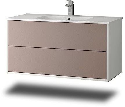 Stil.Zeit Evelia Badmöbel inkl. Waschbecken | Waschtisch mit Unterschrank 100.5 cm | Weiß/Kaschmirgrau | Push-to-Open/hängend