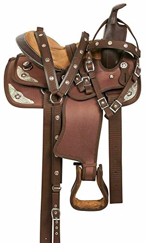 WILD RACE Wunderschöner Designer-Westernsattel aus synthetischem Barrel Racing/Beautiful Designer Synthetic Western Barrel Racing Western Saddle (15, Brown)
