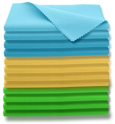 AAwipes Mikrofaser-Plüsch-Poliertücher für Musikinstrumente (30,5 x 30,5 cm, 12 Packungen, ohne Logo, blau, gelb, grün), Premium-Reinigungstücher für Klavier, Gitarre, Trompete, Saxophon, Laptop