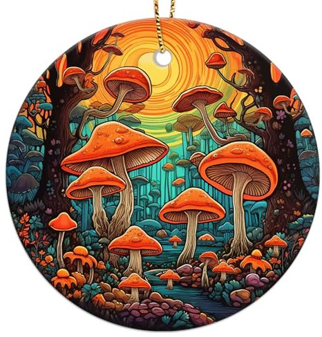 365RUSTIC 2 Side Printed Ceramic Mushroom Forest Christmas Ornaments 2024, Mushroom Christmas Tree Ornaments, Colorful Keepsake Ornaments, Hippie Christmas Tree Decorations, Keepsake Gifts for Friends